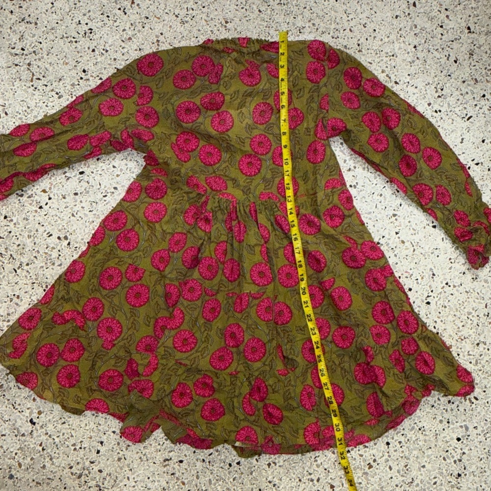 SLV 100% cotton India mini dress tuckernuck Anthropologie medium m green pink - Picture 5 of 6